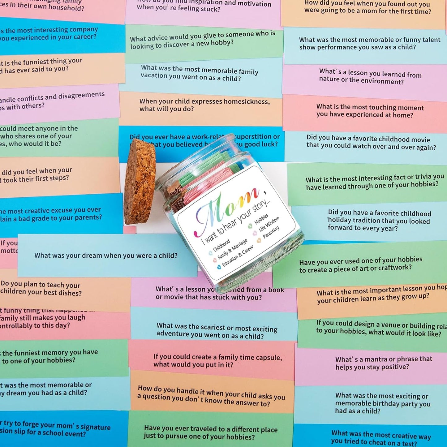 Mom, I Want to Hear Your Story Jar with 90 PCS Cards, Mothers Day Birthday Gifts From Daughter Son, Christmas Mother in Law New Mom Gifts Conversation Cards for Family