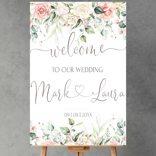Personalized Wedding Welcome Sign, Welcome To Our Wedding Sign, Blush Pink Wedding Welcome Sign | Soft Pink Editable Welcome Poster | Floral Printable Wedding Welcome Board | Editable Wedding Sign