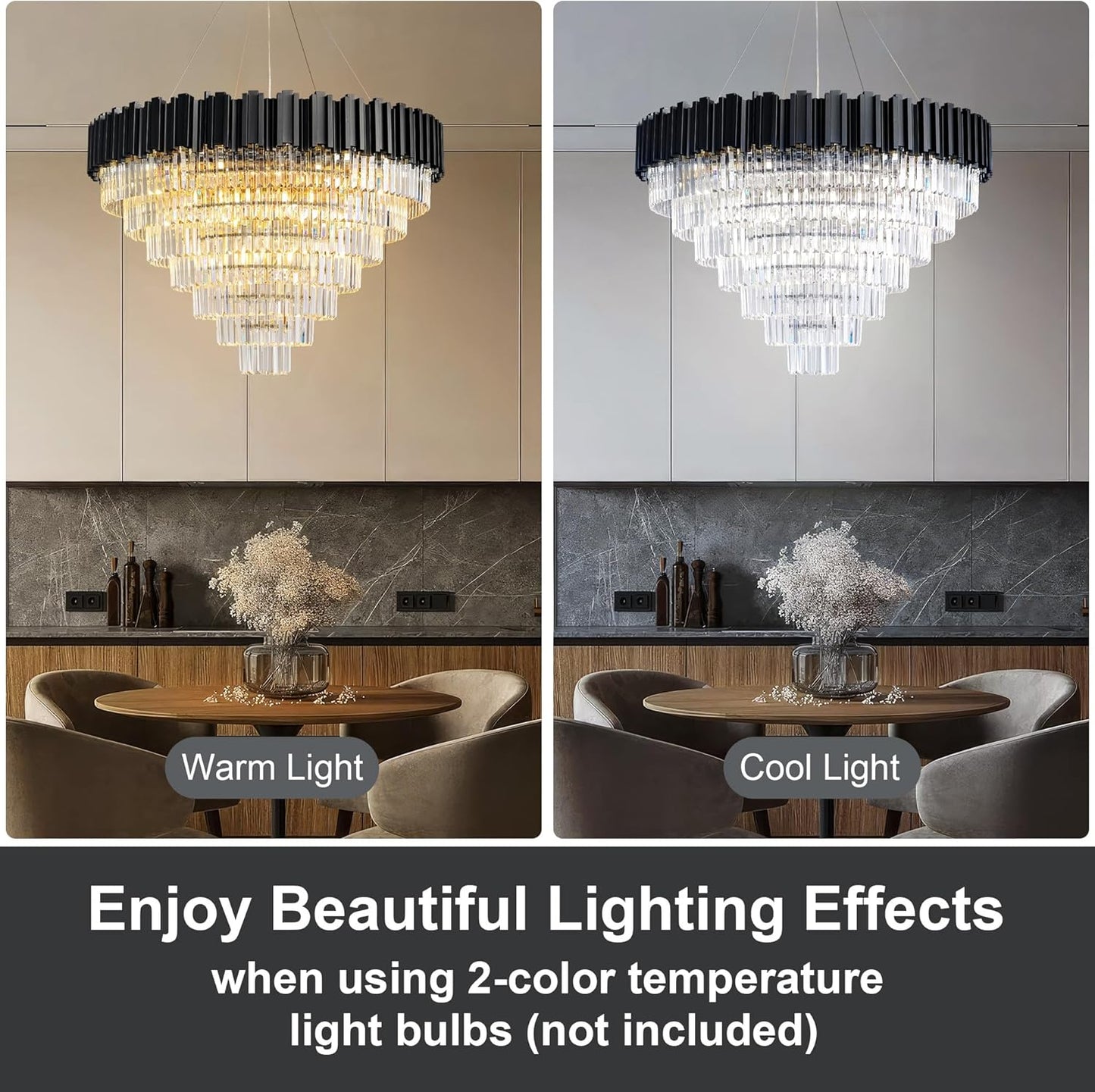 39" Black Crystal Chandelier, 21-Light Modern Luxury Round Chandelier, 7-Tier Contemporary Tiered Chandeliers Light Fixture for Dining Room, Living Room, Bedroom, Foyer, Entryway, Kitchen