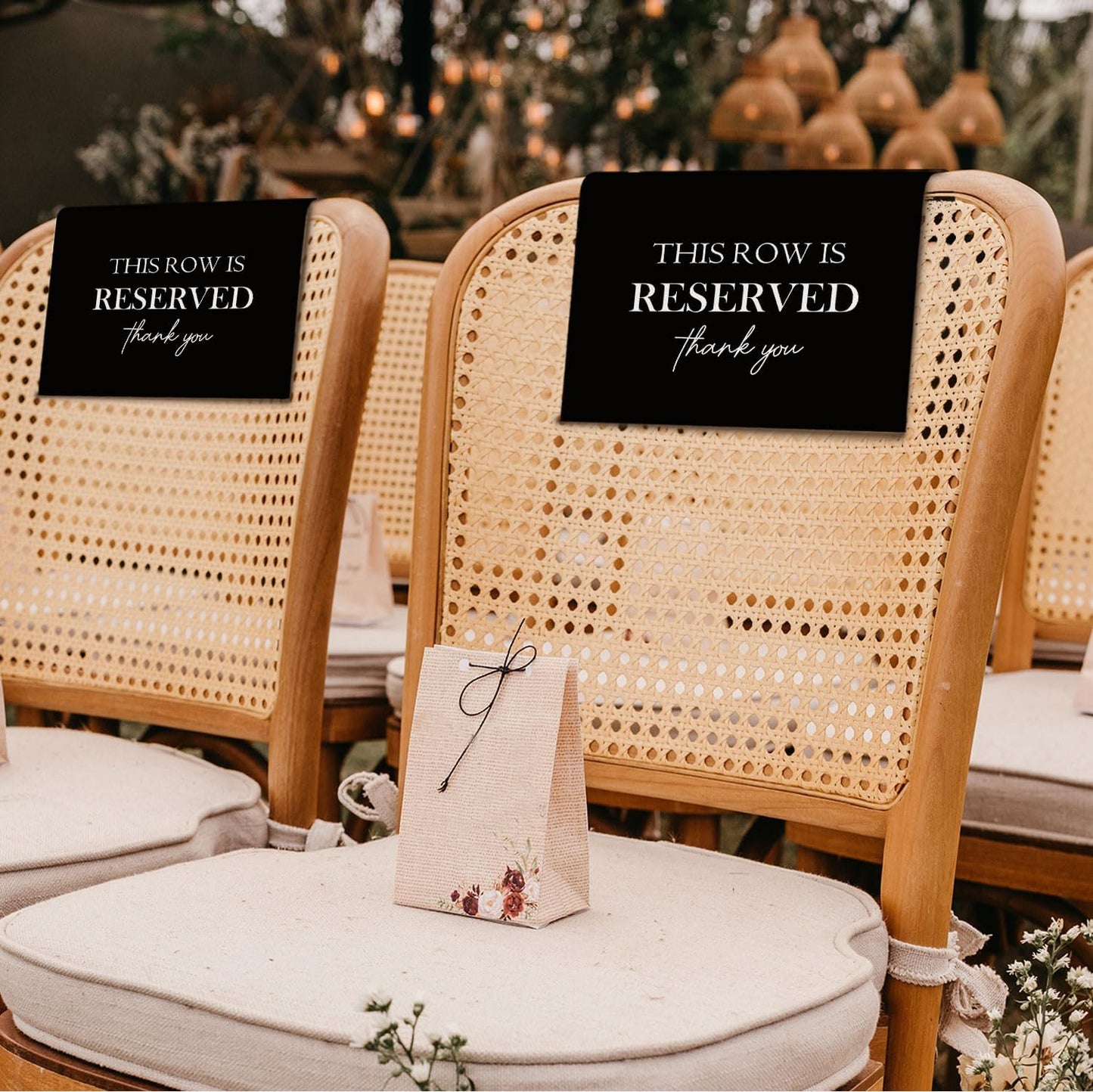 Reserved Seating Chair Signs, This Row Is Reserved Pew Cloths Seating Placeholder for Church Pews, Wedding Decorations for Reception Parties Celebrations Event Meetings (Black, 4 PCS)