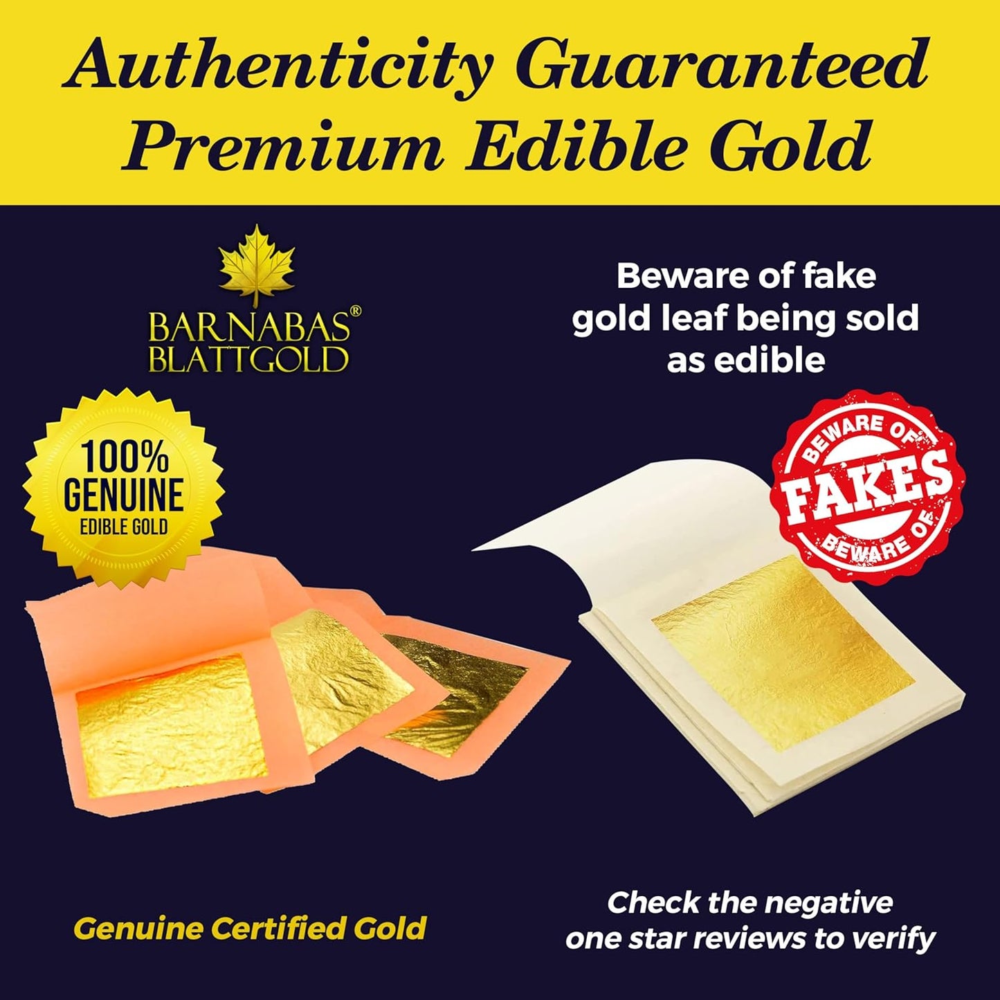 Barnabas Blattgold Edible Gold Leaf 24K - Cake Decorations, Loose Gold Leaf Sheets for Cupcakes - 1.5 inches, Interleaf of 48