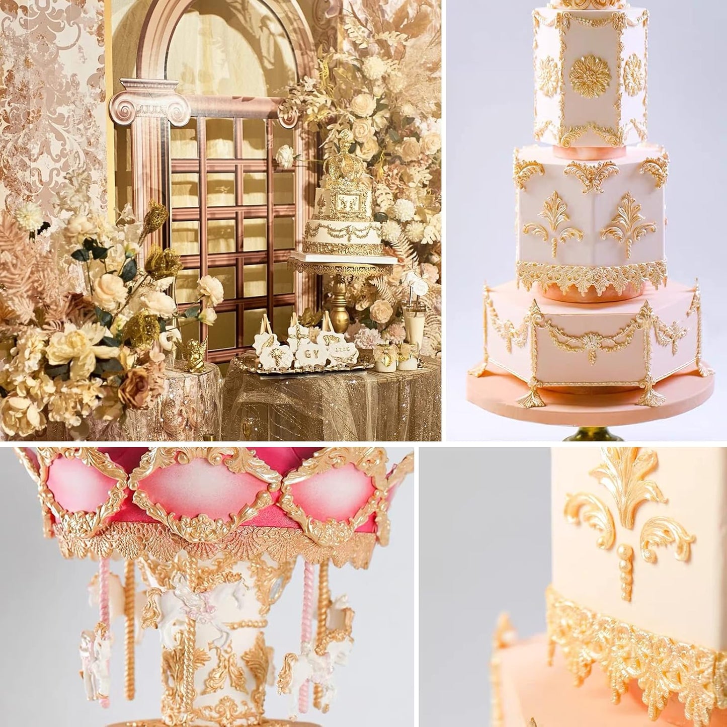 Lace Fondant Mold Set of 3, Edible Lace border Cake Decorating Imprint Mat Silicone Molds for Wedding, Valentine's Day, Chocolate, Cupcake, Cookies, Gum, Candy, Marzipan, Polymer Clay, Epoxy Crafts