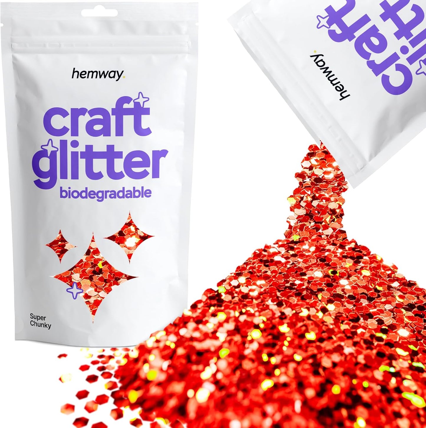 Hemway Red Holographic Eco Friendly Craft Glitter 100g / 3.5oz - Biodegradable Vegan Sustainable for Arts Crafts Schools Paper Glass Decorations - 1/8" 0.125" 3mm