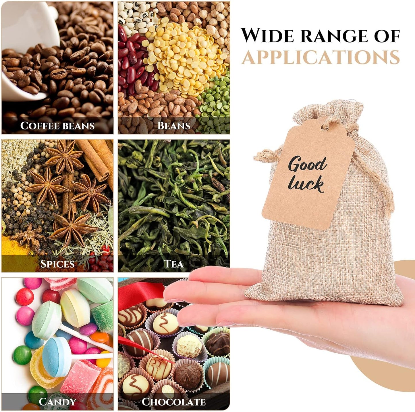 Woanger 100 Pcs Burlap Gift Bags with 100 Pcs Kraft Paper Gift Tags with Drawstring Favor Bulk Burlap Sack Bags for DIY Wedding Party Craft(4 x 6 Inch,Light Brown)