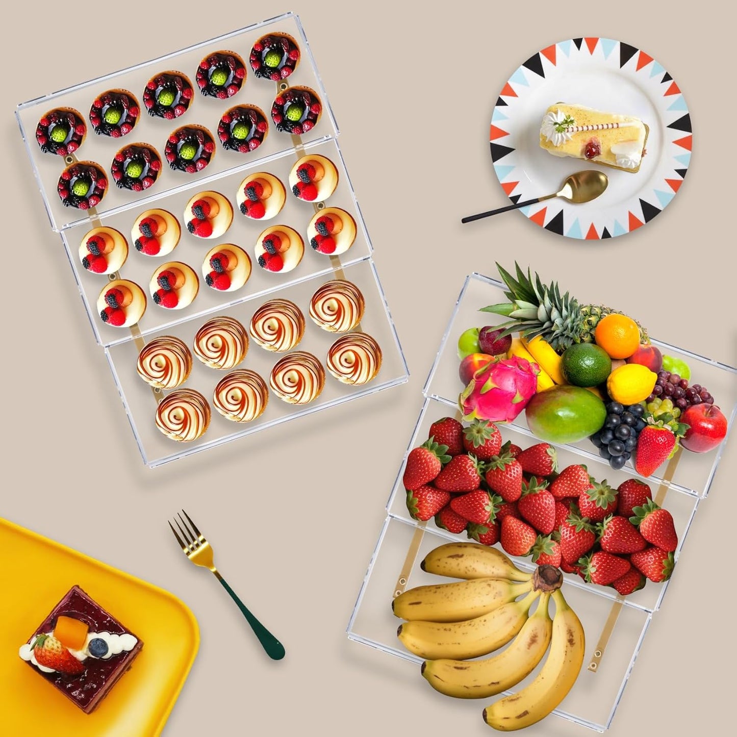 3 Tier Serving Tray Set for Entertaining, Acrylic Wedding Dessert Table Display Set, Cupcake Stand Buffet Risers for Birthday Party Baby Shower (Medium)