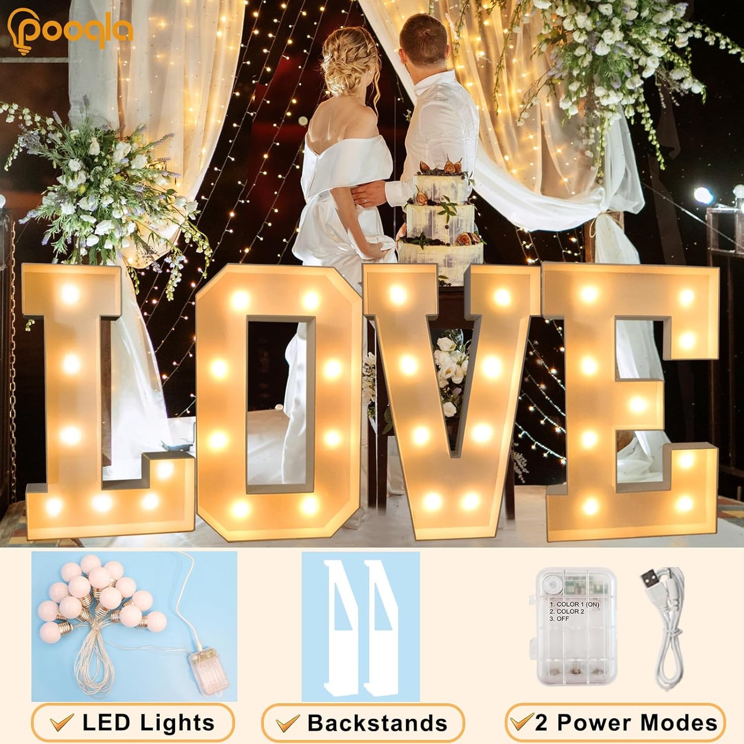 Pooqla 3FT Light Up Marquee Letters, Cool White and Warm White LED Large Lighted Marquee Letters, Giant Mosaic Letter Sign for Balloons Birthday Anniversary Wedding Party Decoration, LED A