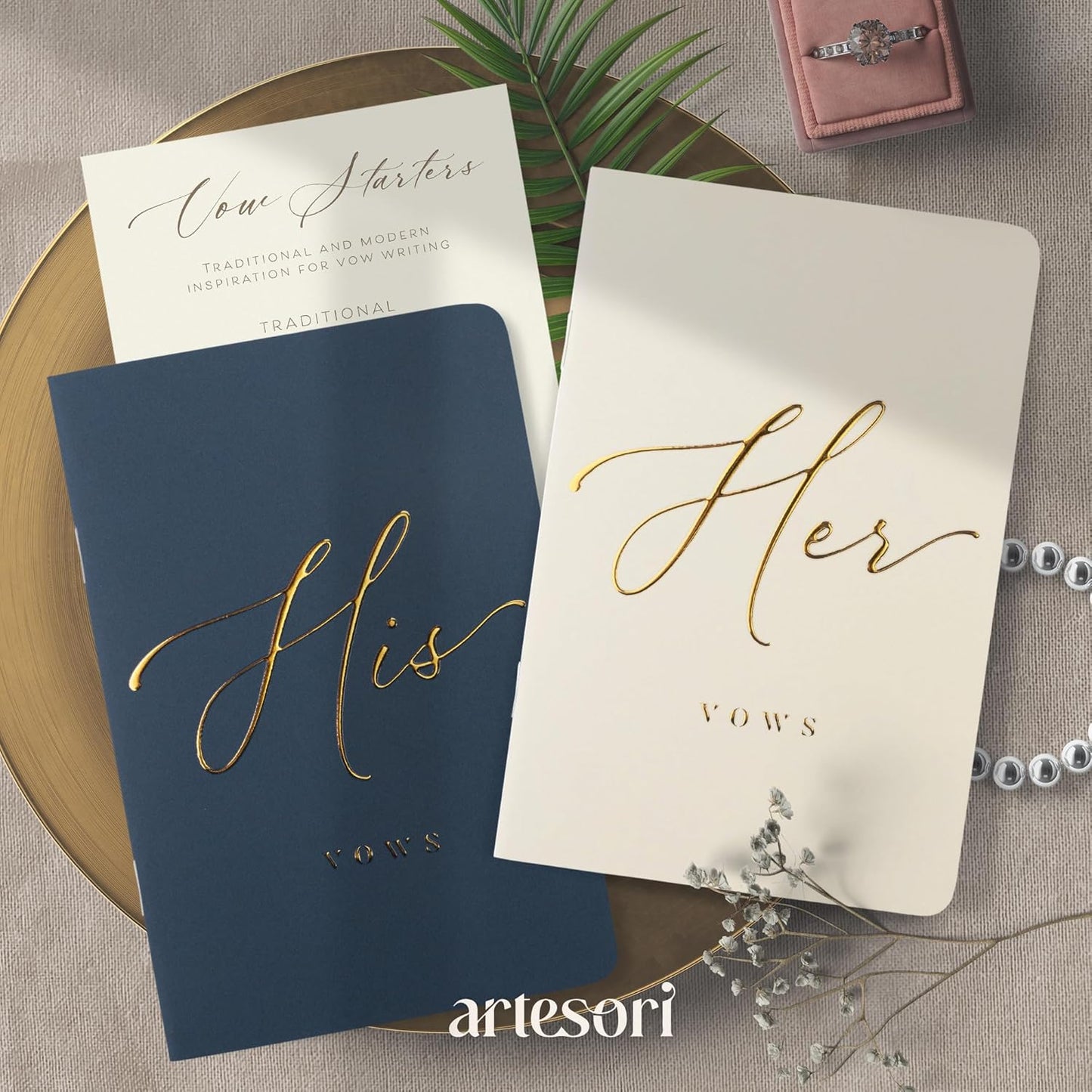 ARTESORI Premium Wedding Vow Book for Her & Him, Soft Touch, Gold Foil, 28 Lined Pages, Wedding Vow Books His and Hers, Wedding Essentials, Wedding Registry Ideas, His and Hers Gifts [Ivory & Navy]