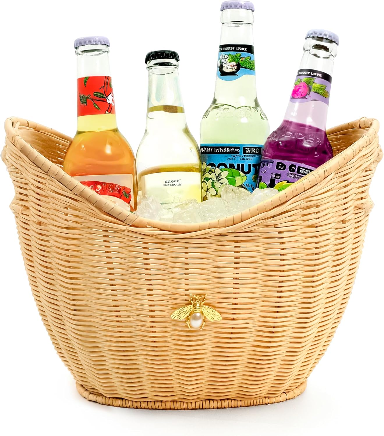 Lexenic Ice Bucket with Handle Hole, Woven and Acrylic Double Layer Basket Design, 4L Champagne Wine Ice Bucket for Cocktail Bar, Parties, Picnics- Anti Frozen Hands Anti Water Leakage (Rattan)