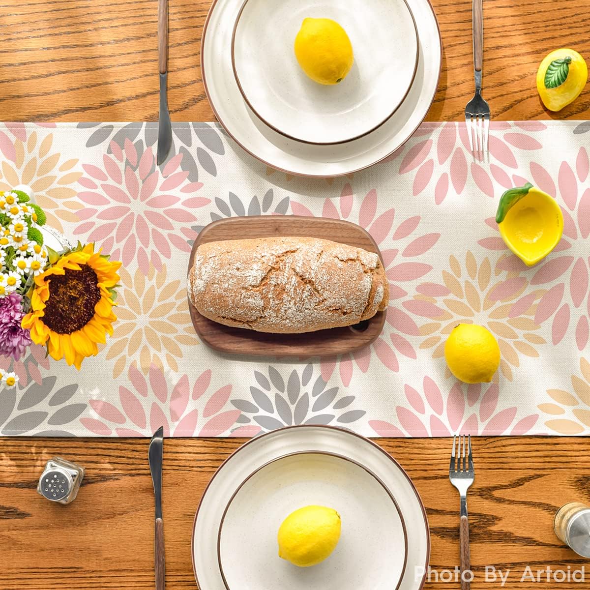 Artoid Mode Pink Dahlia Floral Pinnata Summer Table Runner, Spring Kitchen Dining Table Decoration for Home Party Decor 13x90 Inch