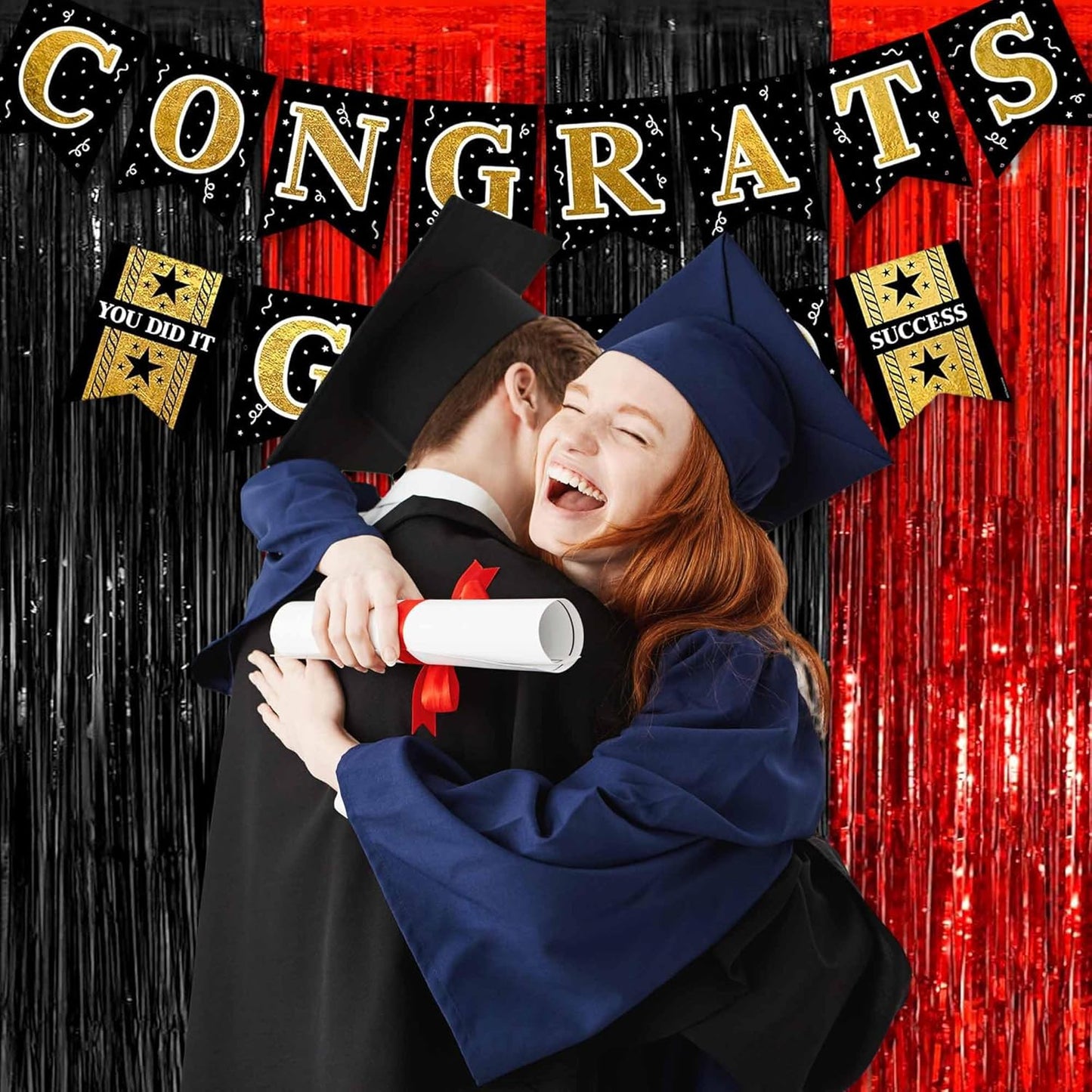 6 Pack Black and Red Foil Fringe Curtains Backdrop, 3.28 x 8.2 Ft Metallic Streamers Tinsel Curtains Background for Photo Booth, Birthday, Weddings, Carnivals, Graduation, Themed Party Decorations