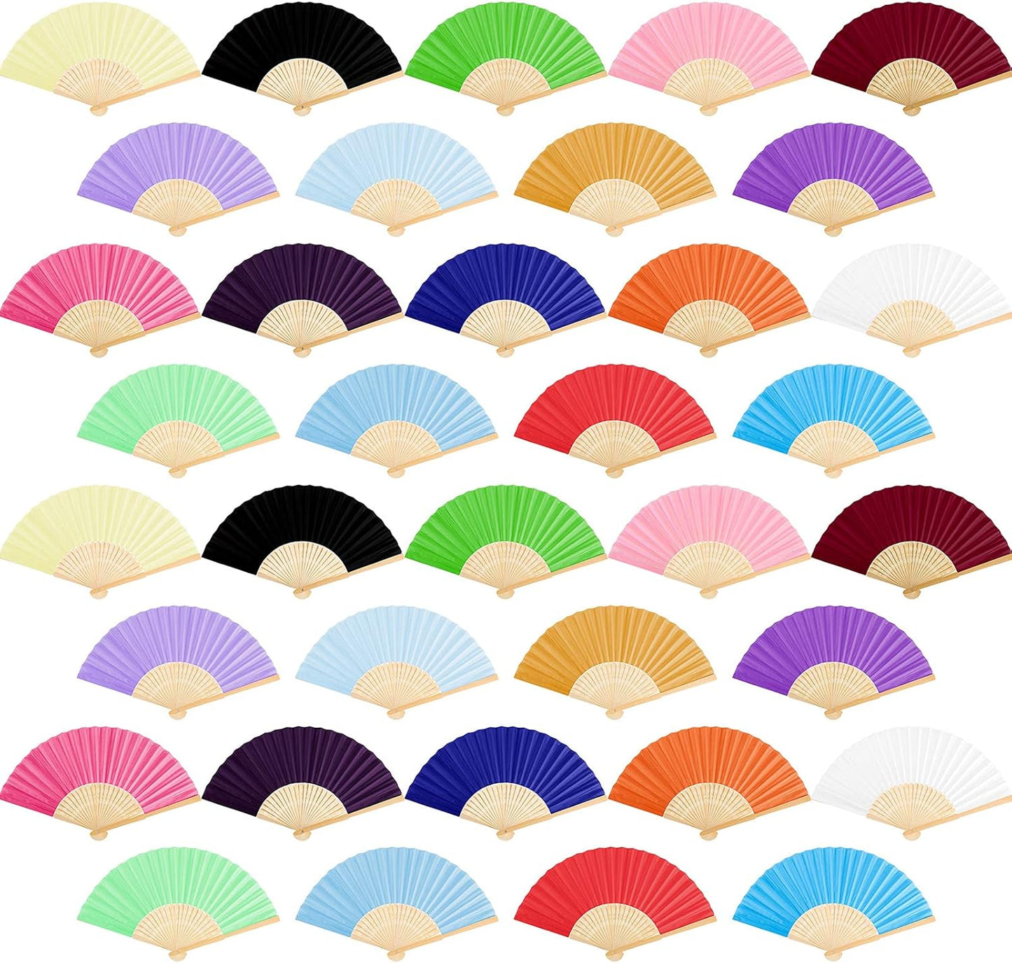 URATOT 36 Pieces Multicolor Folding Fans Silk Bamboo Folding Fans Handheld Fan for Wedding, Party Decoration