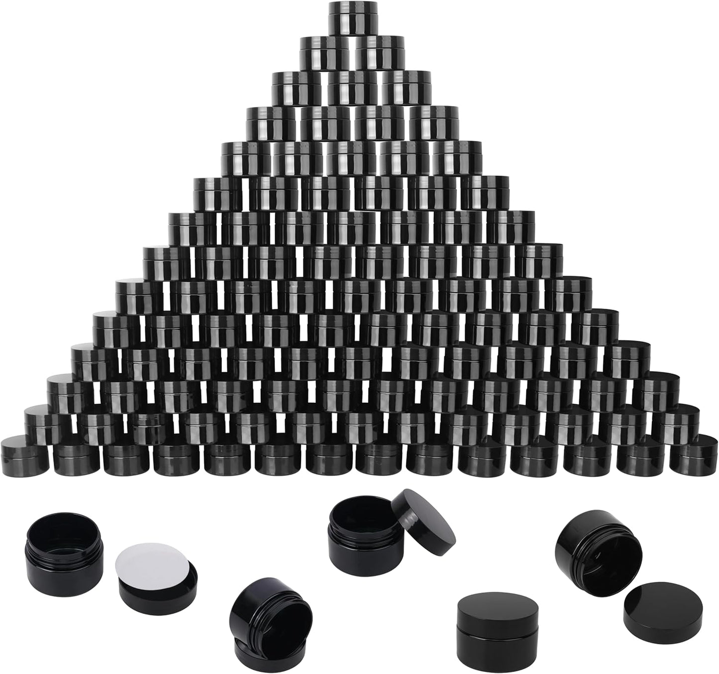 110 Packs 2 OZ Black Plastic Jars with black Lids, Body Butter Containers, Cosmetic Containers jars for Kitchen Ingredients, beads, sequins, Lotion, Cream, DIY Crafts and More by KUKLIPJIM