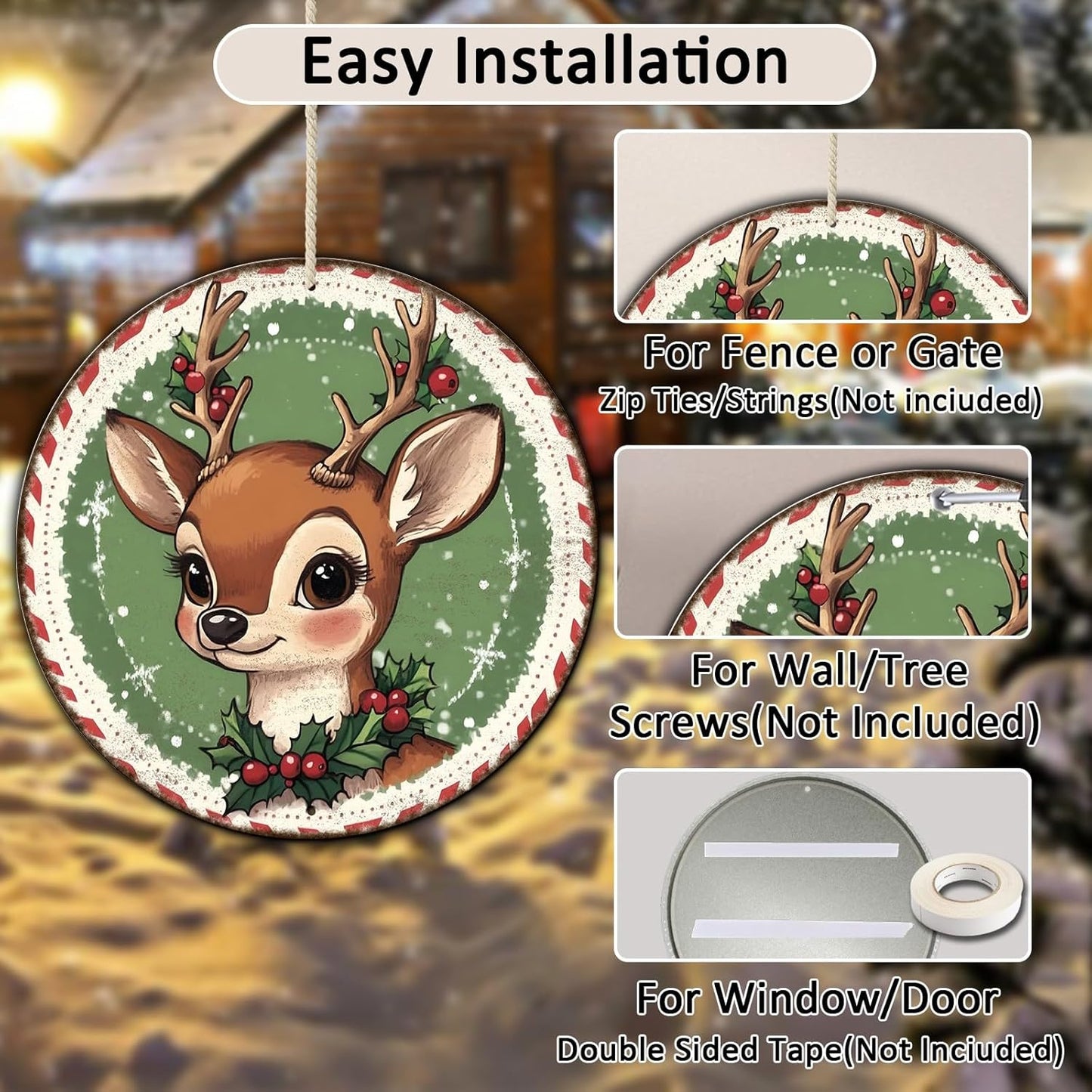 Round Retro Reindeer Metal Tin Sign - Vintage Christmas Decor for Home Coffee Wall - 8 * 8 in