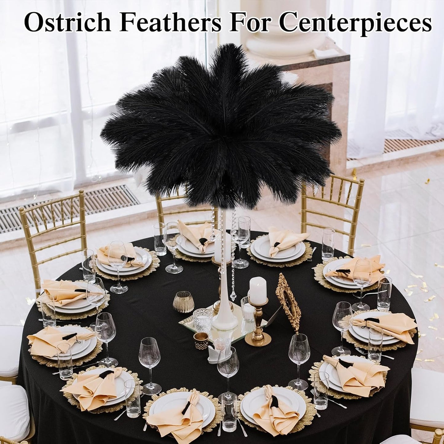 Crowye 100 Pcs Ostrich Feathers Bulk for Centerpieces Craft Ostrich Feathers for Vase Wedding Masquerade Party Home Costume Decorations (6-8 Inch,Black,White)