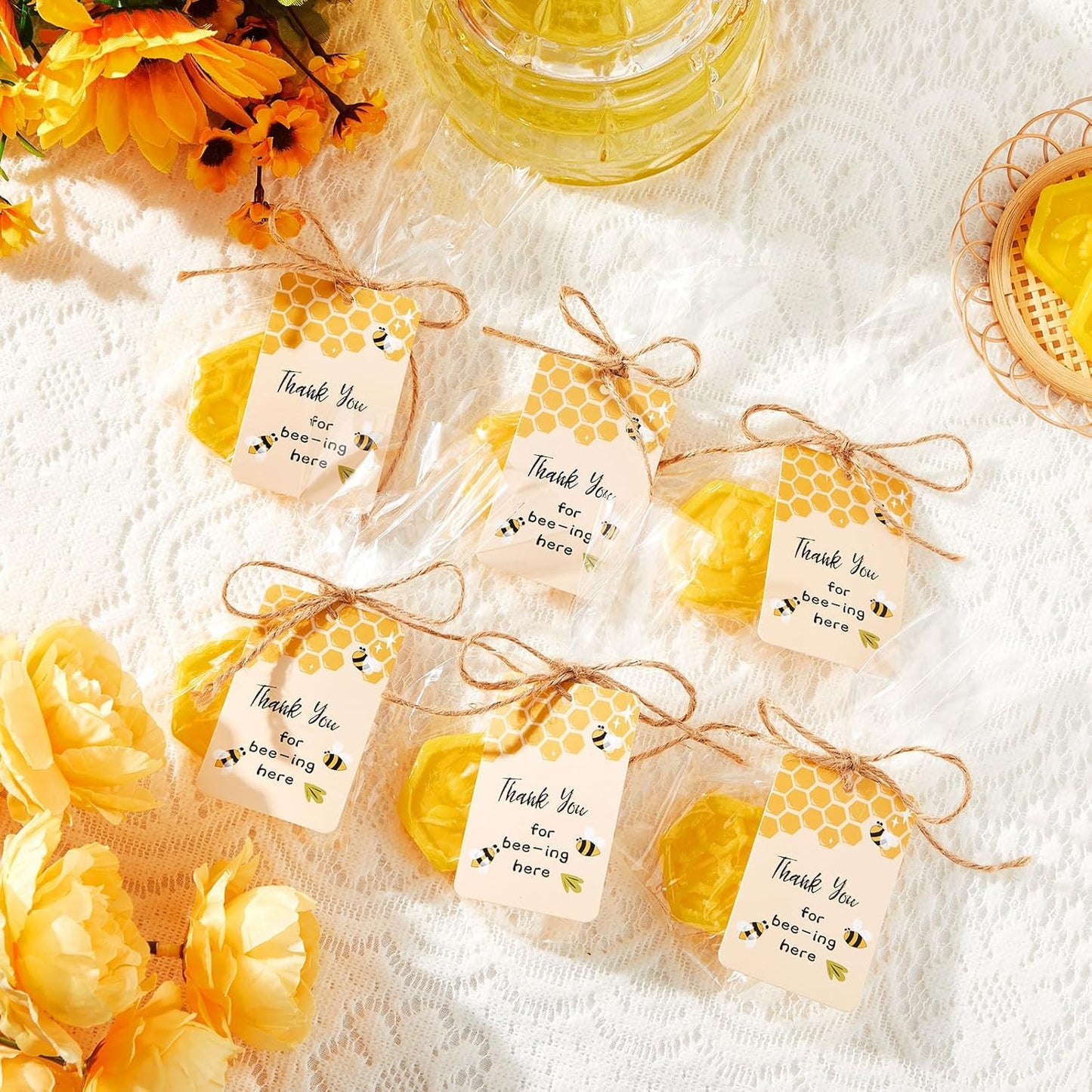 12 Set Baby Shower Favors Bee Party Favors Including Honeycomb Soap with Thank You Card Gift Honey Soap for Guest Gender Reveal Honey Gift Birthday Party Decorations (Yellow)