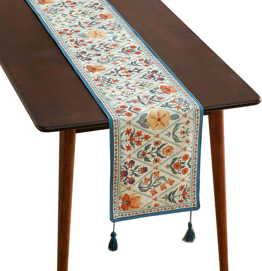 ISAENNE Designer Bohemian Elegant Linen Table Runner 102 Inches Long,Colorful Flower Pattern Table Runners for Dining Tables,Thanksgiving,Kitchen Tables,Christmas,12"*102"-Floralsea A