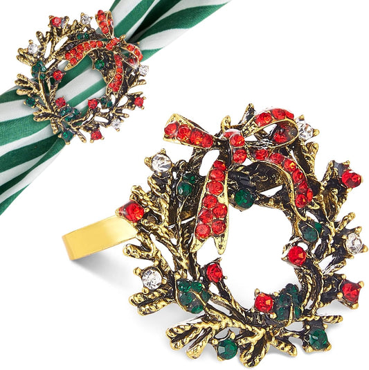 Halatool Set of 8 Christmas Napkin Rings Delicate Wreath Napkin Holder for Christmas Thanksgiving Holiday Party Table Decoration