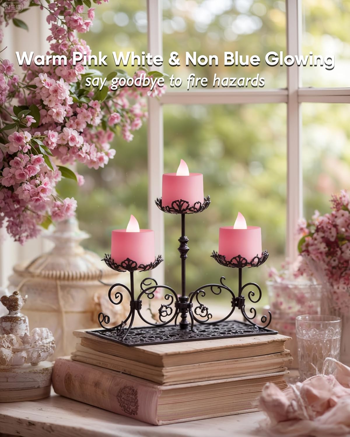 Amagic 24 Pack Pink LED Tea Lights, Flameless Votive Candles, Electric Fake Colored Candles, Battery Operated Tealights Candles for Party, Christmas, Aniversary, Wedding Table Centerpiece, Proposal