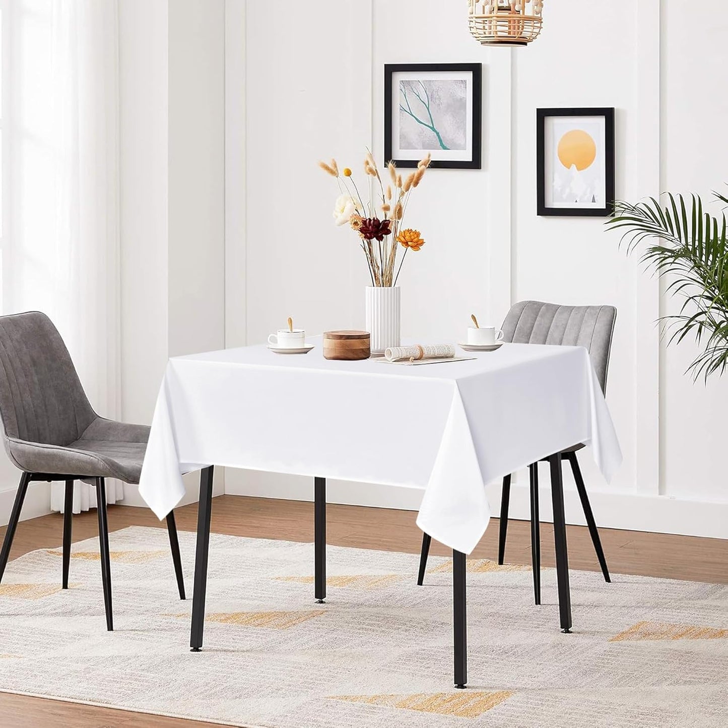 sancua White Square Tablecloths 60x60 Inch, 2 Pack - Fabric Table Cloth for Square or Round Tables, Washable Polyester Table Cover for Dinner, Holiday Party, Decorative Display Tables