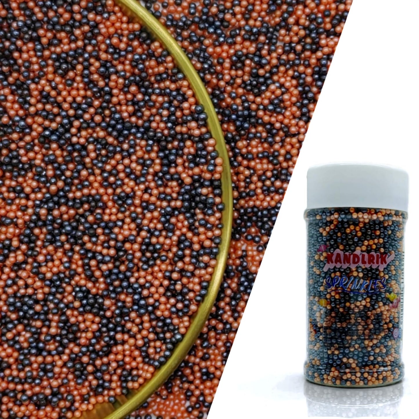 Edible Orange & Black Pearl Sugar Sprinkles Candy 2mm Mini Pearls Cake Decorations Cupcake Toppers Cookie Decorating Perfect for Wedding Party Valentine Halloween Christmas Supplies 3OZ