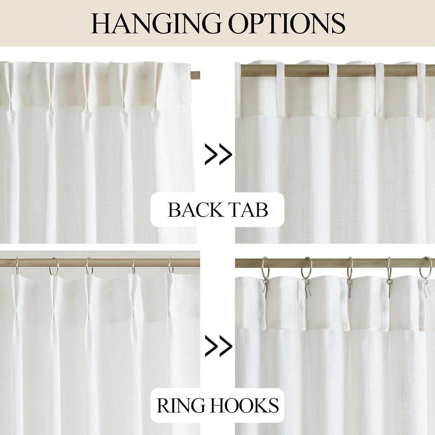 Vision Home White Pinch Pleated Semi Sheer Curtains Textured Light Filtering Window Curtains 112 inch for Living Room Bedroom Patio Rayon Blended Pinch Pleat Drapes with Hooks 1 Panel 80" Wx112 L