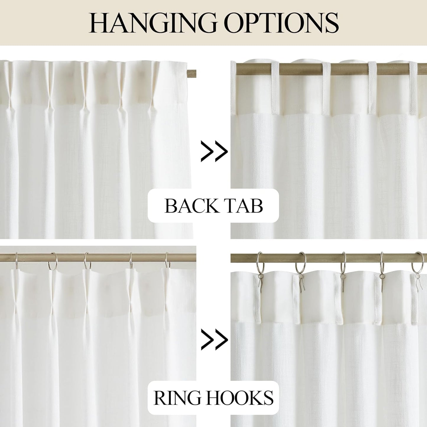 Vision Home White Pinch Pleated Semi Sheer Curtains Textured Light Filtering Window Curtains 120 inch for Living Room Bedroom Rayon Blended Pinch Pleat Drapes with Hooks 2 Panels 10ft 40" Wx120 L