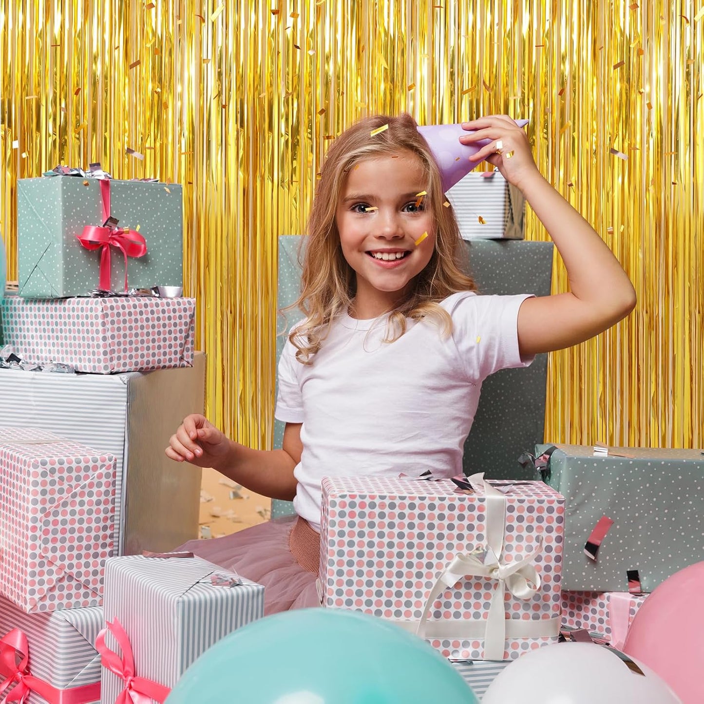 2 Pack Gold Foil Fringe Curtains Streamers Party Decorations 3.3 x 8.2 ft, Gold Tinsel Curtain Fringe Backdrop for Parties, Door Fringe Birthday Streamers, Photo Booth Backdrops, Party Decor