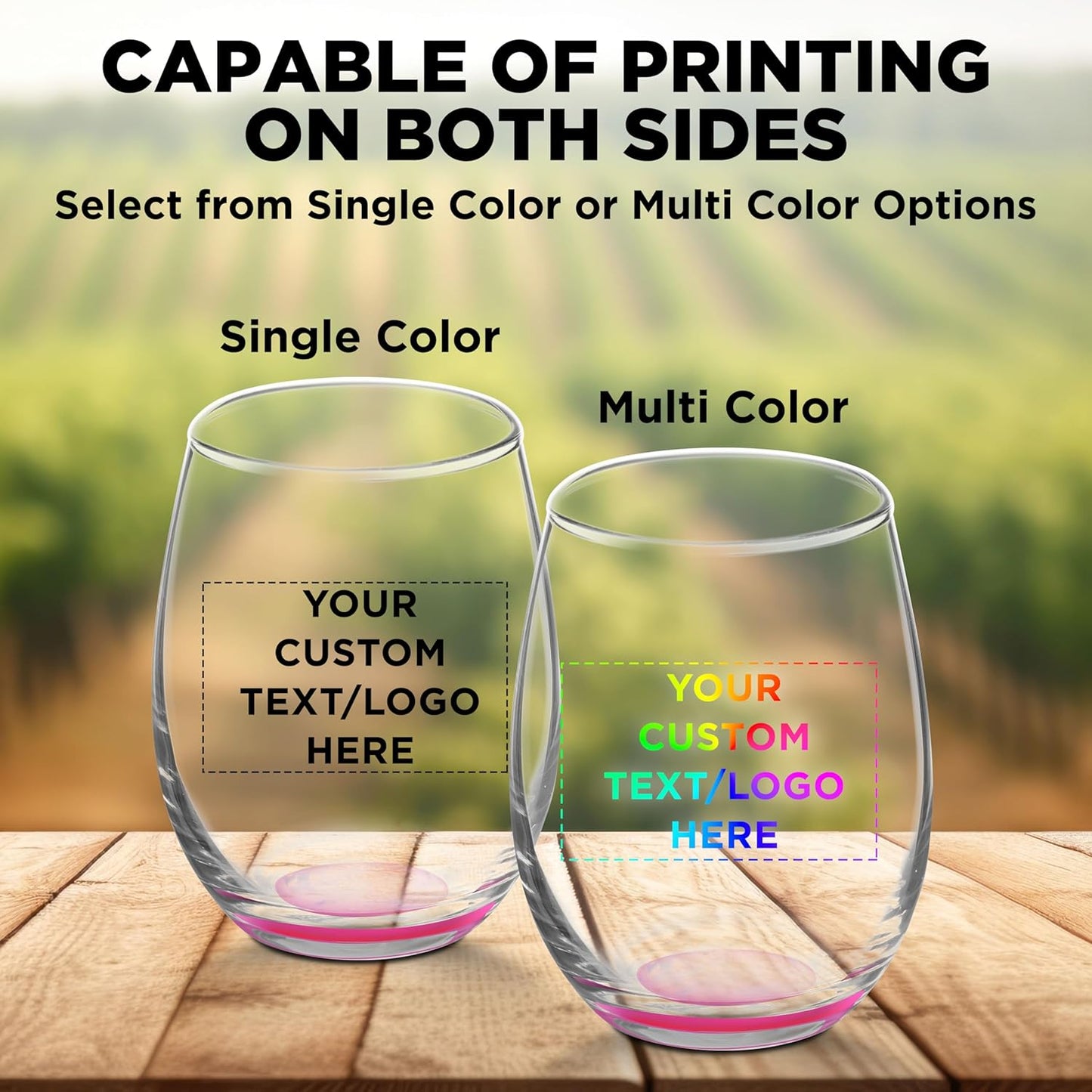 Custom Stemless Wine Glasses by ARC 5.5 oz. Set of 100, Personalized Bulk Pack - Perfect for Hotel, Bar, Restaurant or Lounge - Pink