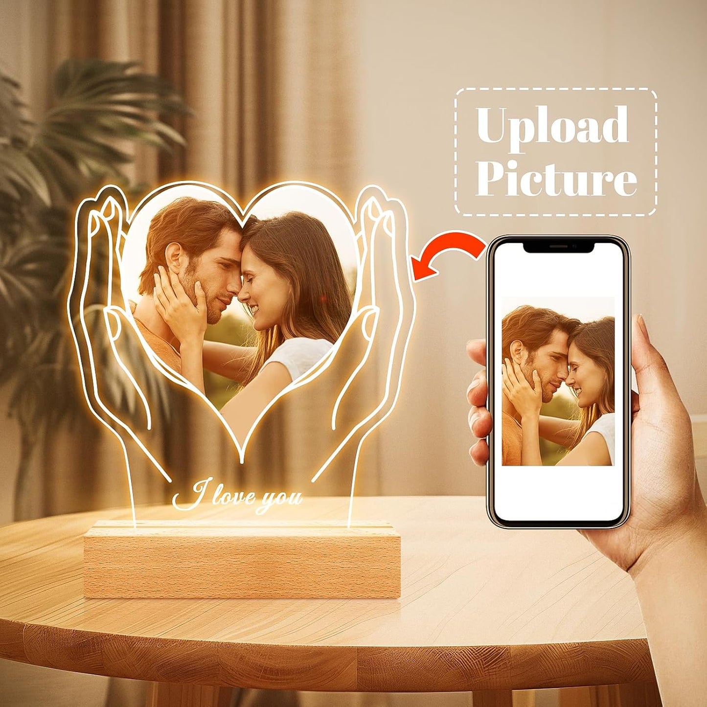 Personalized Picture Frame with Photo, Customized Photo Frame with Night Light, Custom Picture Frames, Personalized Anniversary Birthday Gifts for Women Men Her Him Girlfriend Boyfriend Couples