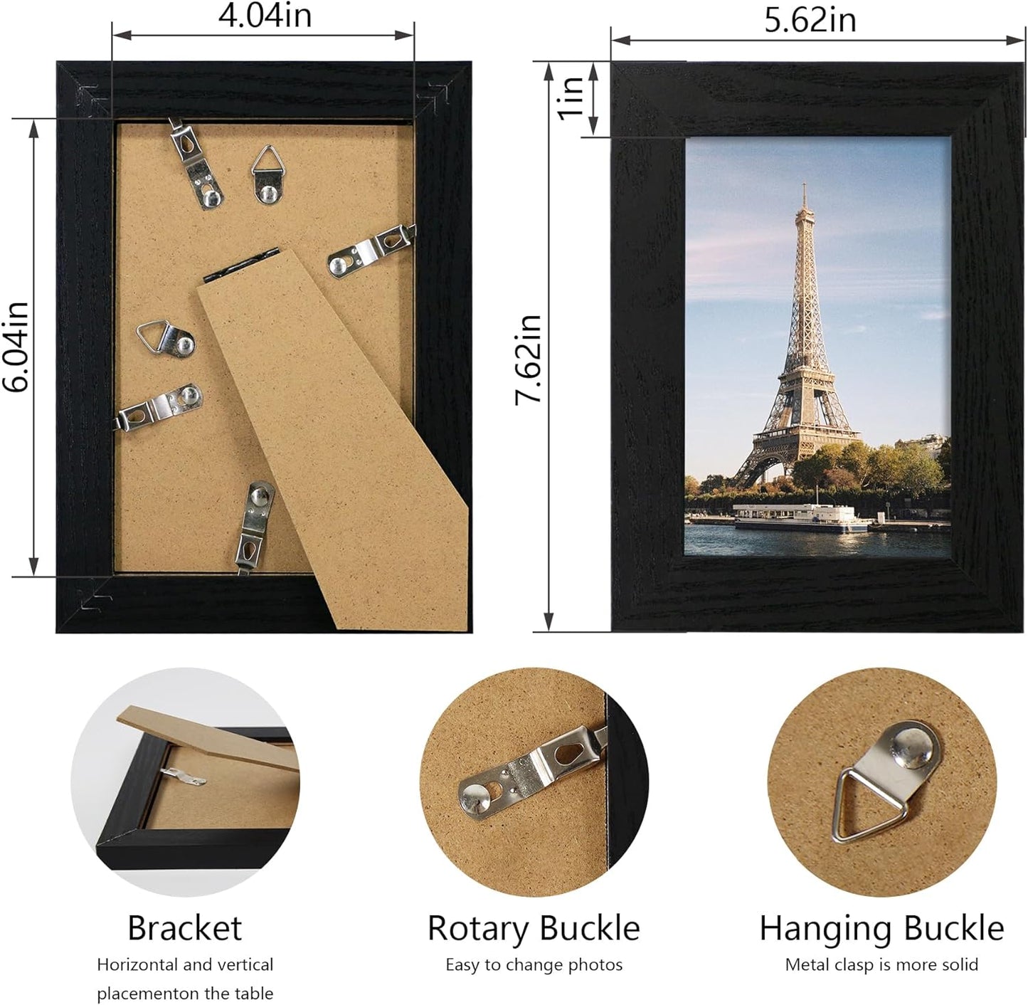 4x6 Picture Frame Set of 4, Black Wooden Frame with High Definition Glass, 4 x 6 Photo Frames for Tabletop Display and Wall Mounting