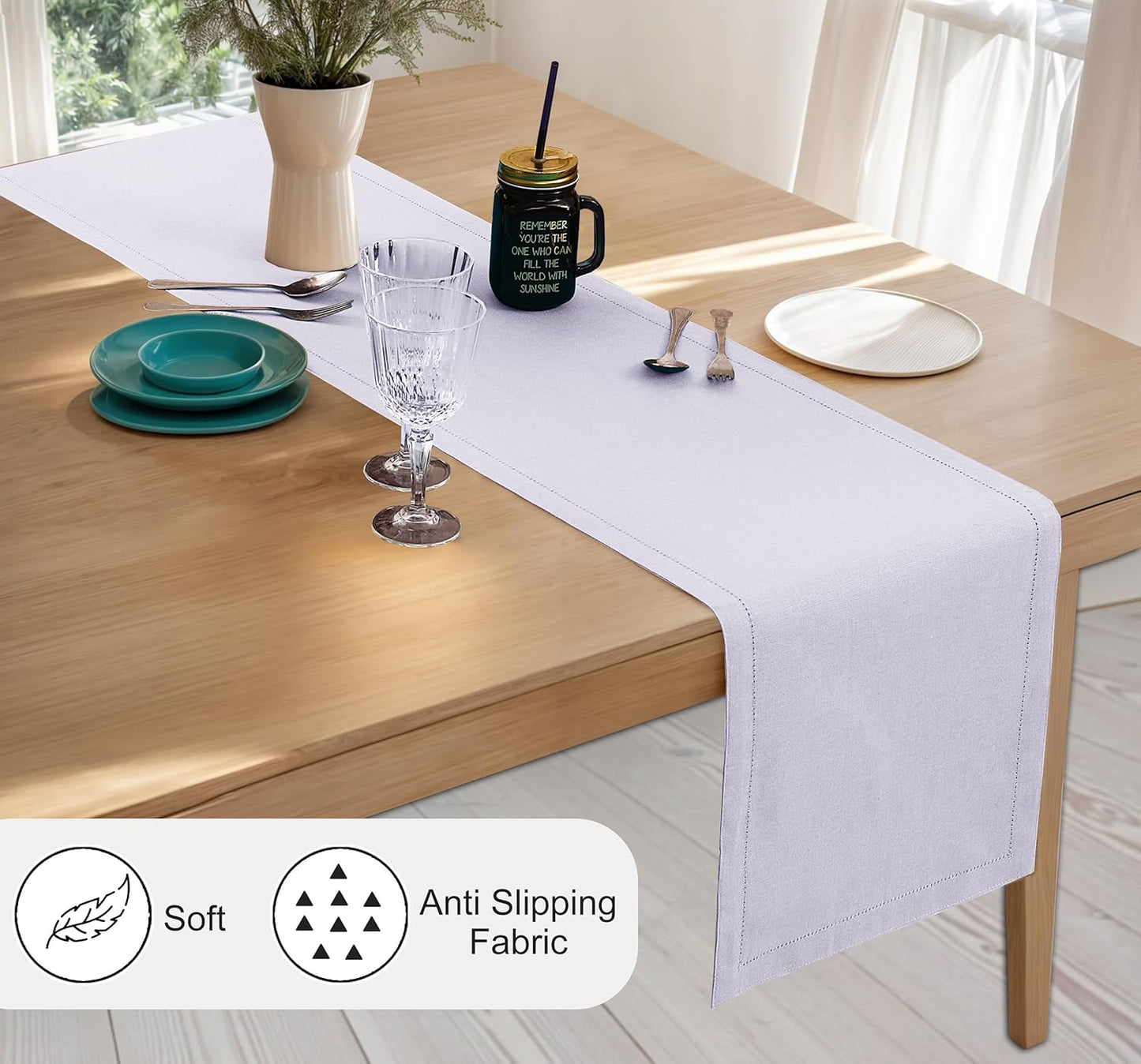 Ruvanti Linen Table Runner 36 Inches, Classic Hemstitch, Washable, Reusable, Non-Slipping, Stain Resistant- Perfect for Parties, Weddings, Dinners, Thanksgiving, Christmas, Indoor use – Lavender Grey