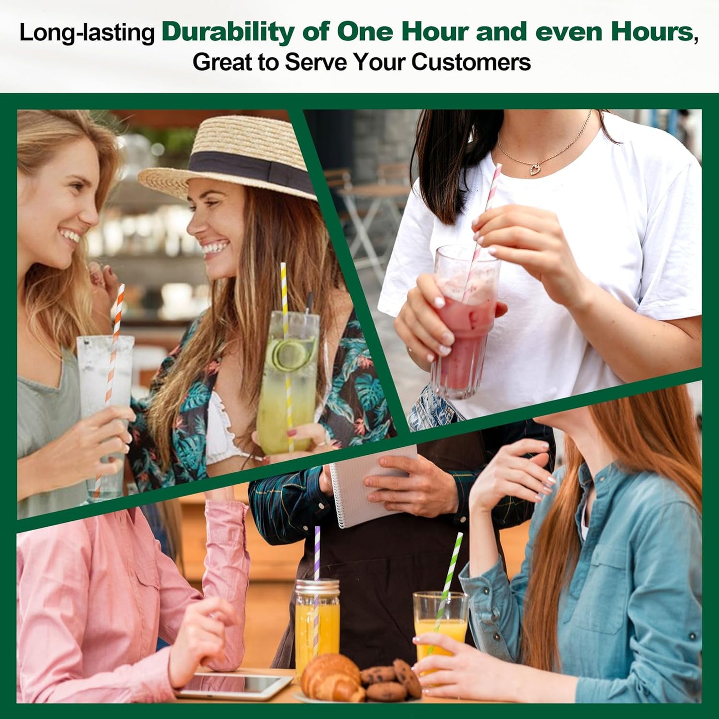 10.25 Inch Long Disposable Paper Straws Biodegradable Individually Wrapped, 0.24" Dia. (Colorful Stripes, 400 ct.) - Sturdy Durable