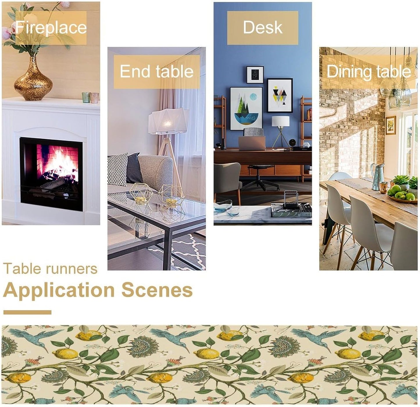 Table Runner with Flowers and Birds, Spring Plant Flowers Table Decoration Linen Table Runner Family Party Party Decorations 13x120 Inches