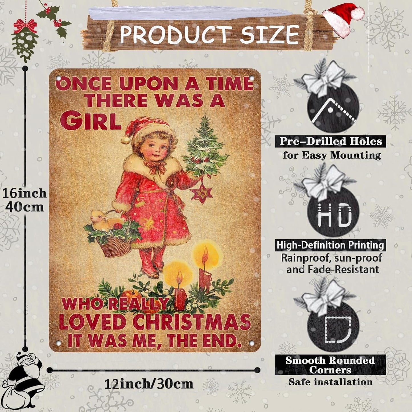 Vintage Christmas Metal Tin Sign Once Upon A Time Girl Loved 80s Christmas Style Wall Art Christmas Metal Tin Sign Funny Christmas Sign For Winter Barn Door Bedroom Dining Room Wall Decoration For Friend Daughter Sister 12x16Inch