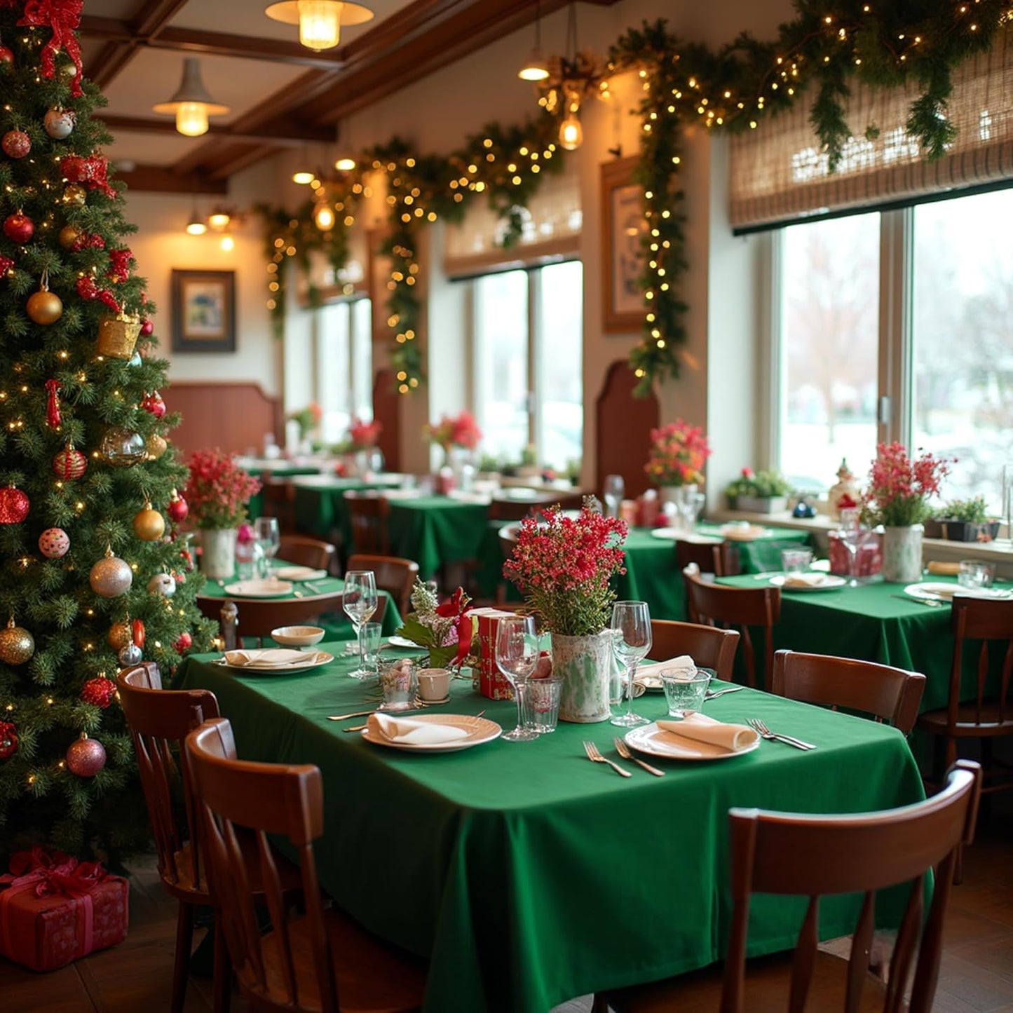 sancua Square Tablecloths 70x70 Inch Hunter Green, 2 Pack - Fabric Table Cloth for Square or Round Tables, Washable Polyester Table Cover for Christmas Dinner, Holiday Party, Display Tables