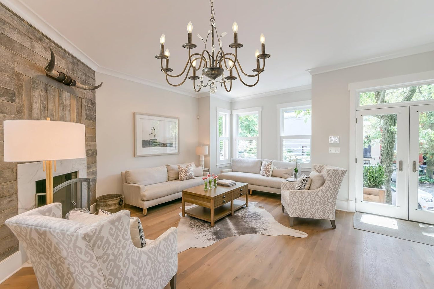 Farmhouse Crystal Chandelier,32 Inch Modern Flower Branch Oil-Rubbed Bronze Rustic Vintage Hanging Pendant Ceiling Light Fixture for Living Room Dining Room Bedroom Foyer Entryway