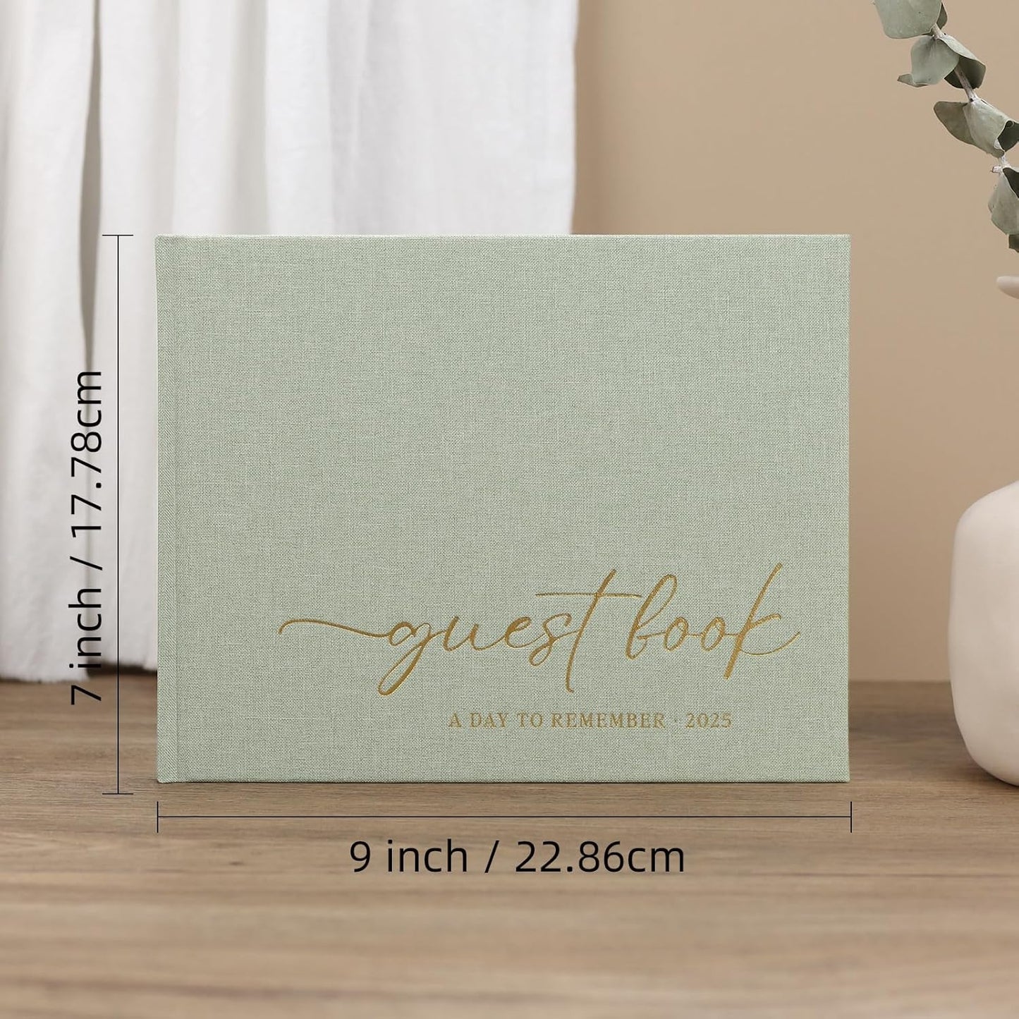 Elegant Guest Book for Wedding Reception, Beautiful Guestbook for Baby Shower and Wedding Decor, 100 Blank Pages for Sign in, Polaroid Pictures and Photos, Linen Cover (2025, Sage)