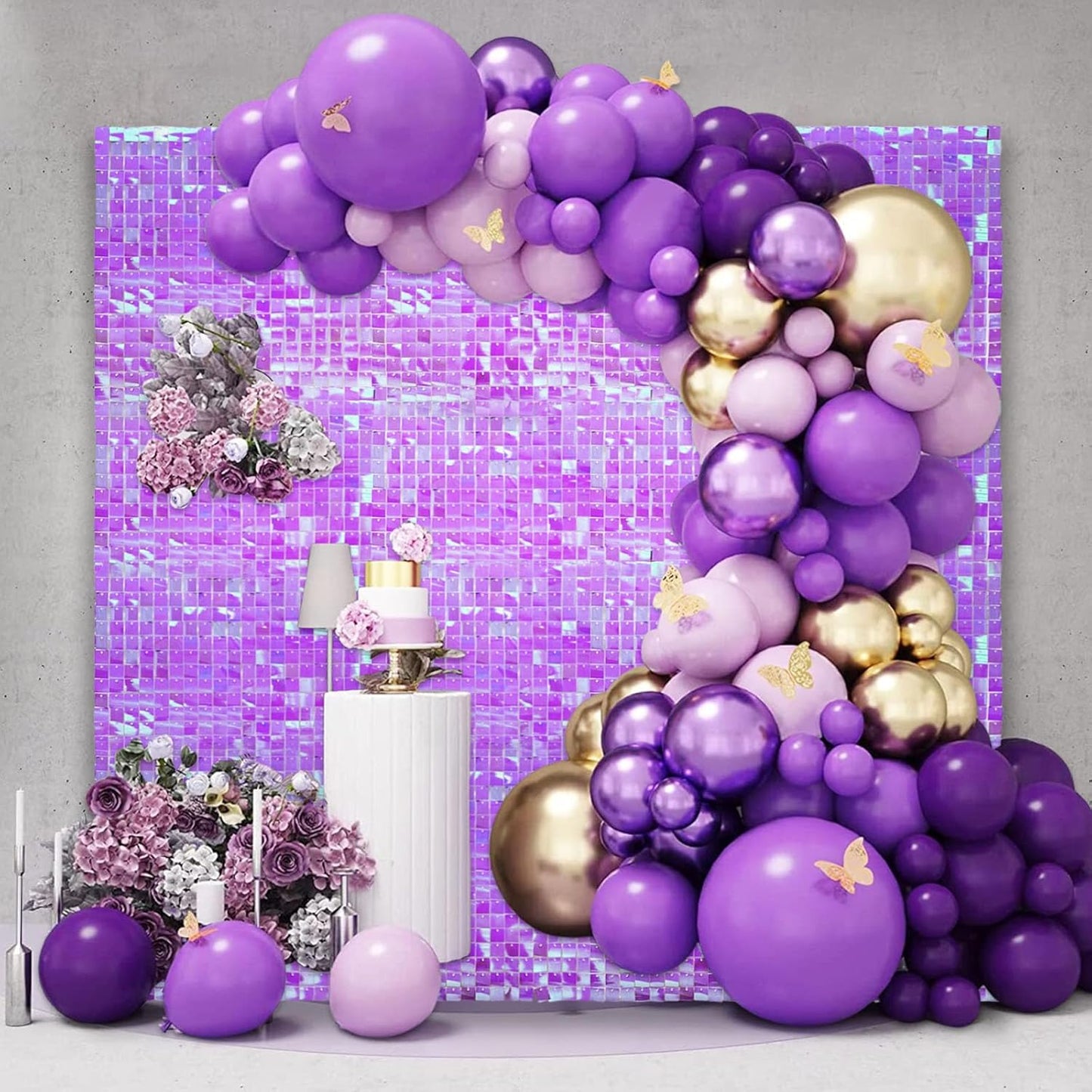 24PCS Colorful Purple Shimmer Wall Backdrop, Square Sequin Photo Backdrops Panel, Glitter Wall Background for Birthdays, Weddings, Christmas, Engagements, Disco Bachelorette Party Decor (3FTx4FT)