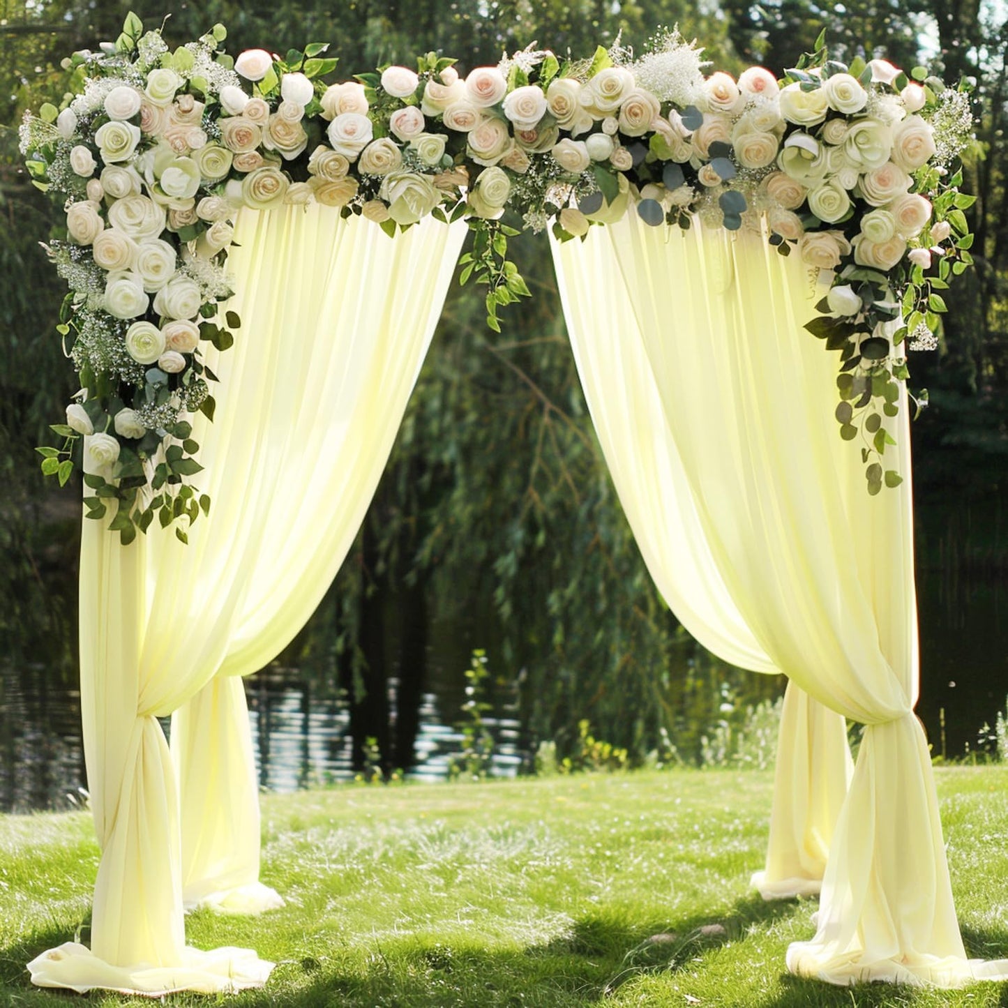 Wokceer Beige Wedding Arch Draping Fabric Backdrop 3 Panels 28.7" X 20FT Sheer Drapes Fabric for Wedding Arbor Ceremony Party
