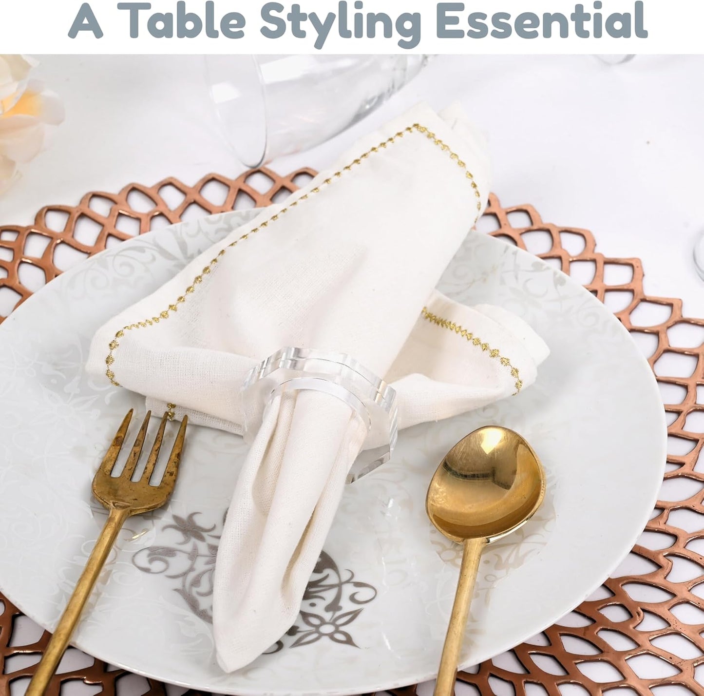 Acrylic Napkin Rings Set of 12 - Crystal Decorative Serviette Holders Ideal Décor for Weddings, Family Gatherings, Formal Dinners, Banquets & Everyday Dining (Transparent) - ALPHA Living HOME