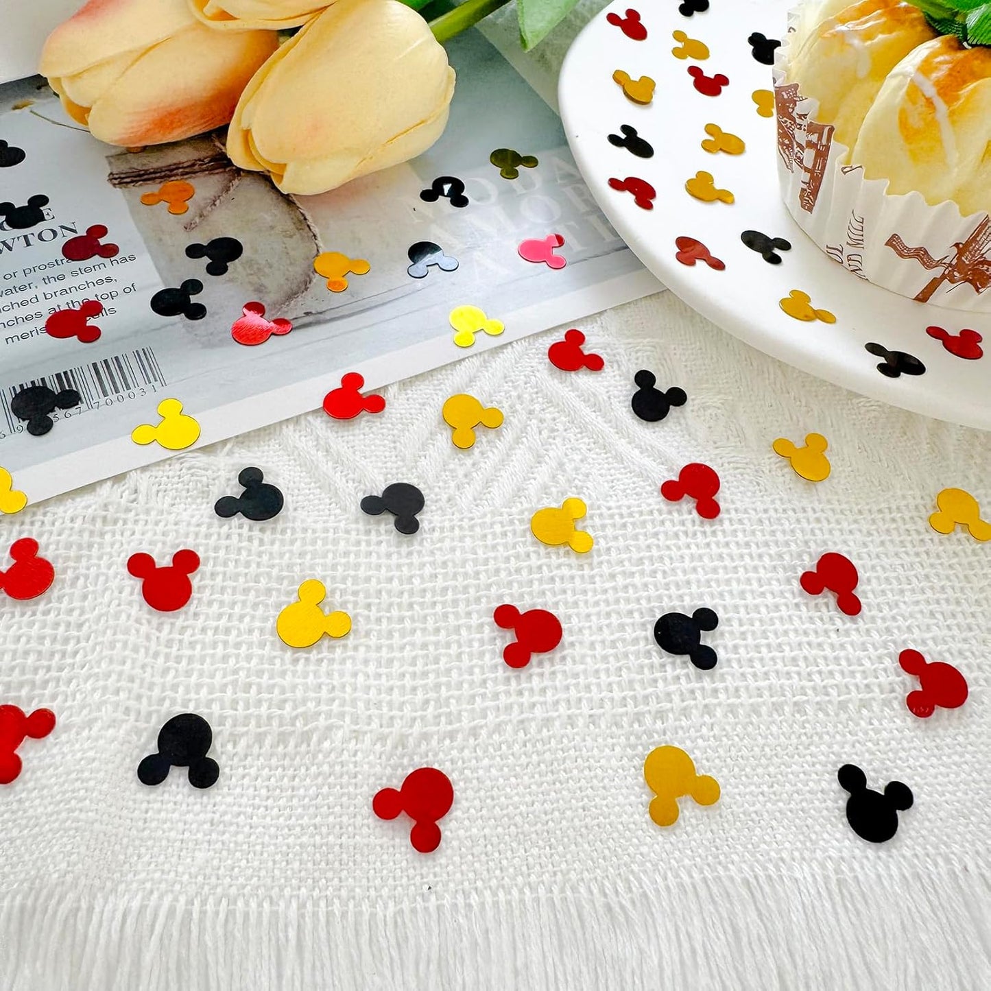 Mini Mouse Confetti Party Decorations – Red, Yellow, Black Foil Table Confetti for Kids Birthday Party Supplies, Baby Shower, Theme Events – Shiny Foil Material 2000 Pcs