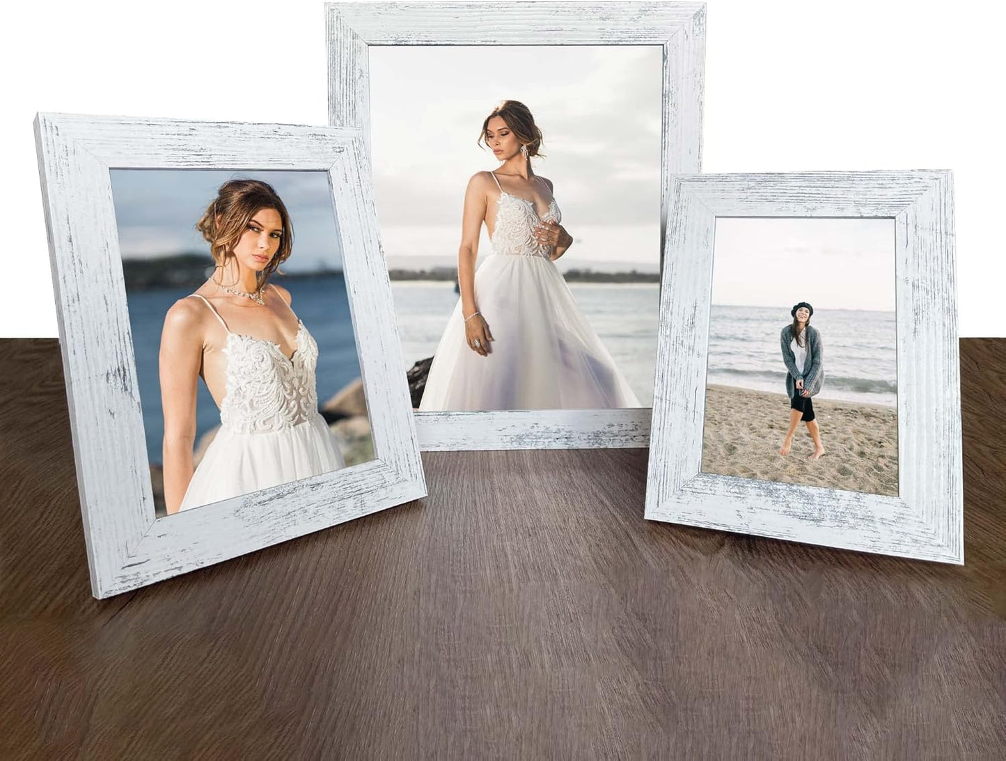 4x6 Picture Frame Set of 4, High Definition Glass Distressed White Frame, 4 x 6 Wood Photo Frames for Tabletop Display and Wall Mounting