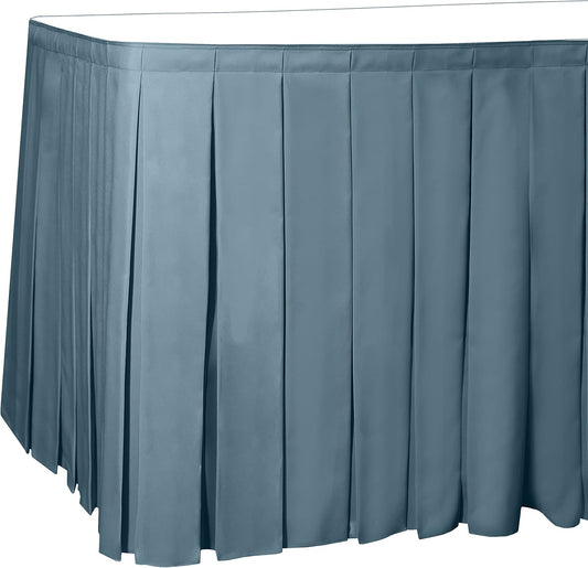 Ultimate Textile Pleat Polyester Fabric Table Skirt - Machine Washable Flame Resistant with Clips for Events, Weddings & Trade Shows, Cut & Sewn in Paterson, NJ - Slate, 21' Box Pleat