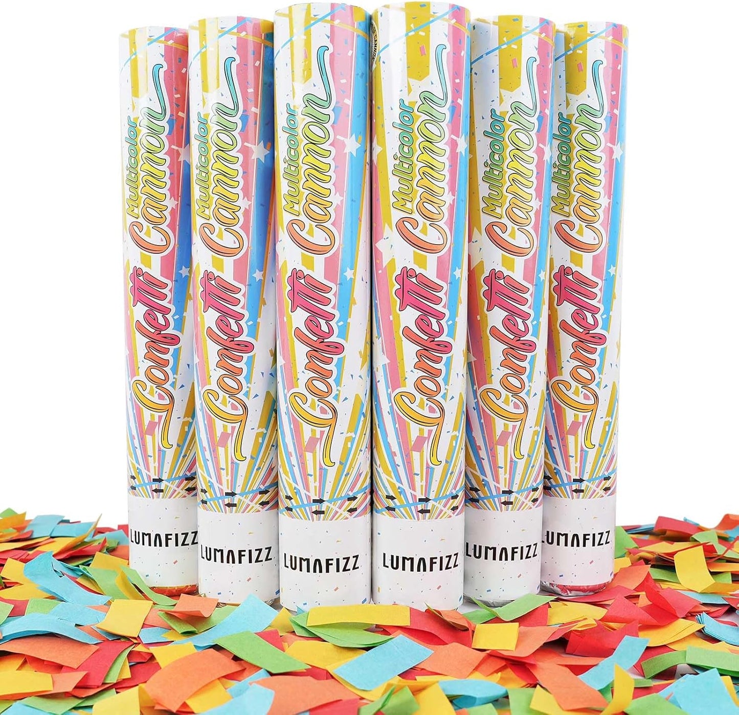 12 InchConfetti Biodegradable [6 Pack Confetti Cannons | Multicolor Confetti Poppers for Wedding Celebration, Birthday Party Christmas Eve and New Year Celebration (Dopamine color)