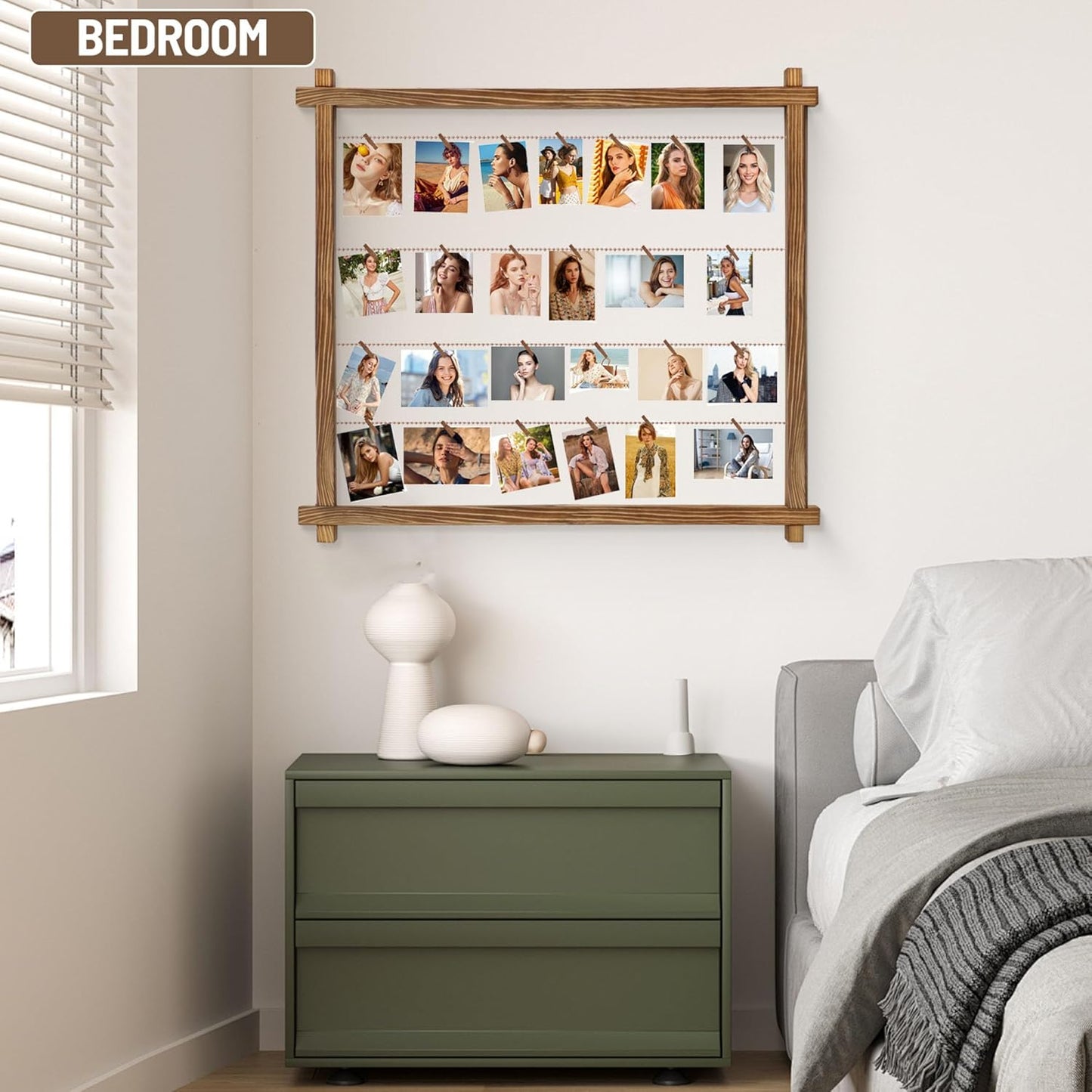 Collage Picture Frame,Photo Display Board,Hanging Pictures Frames with Clips for Graduation Birthday Party,Dorm Photo Card Wall Decor Hanger Holder,Upgraded,Easy To Assemble,Large(Carbonized Brown)