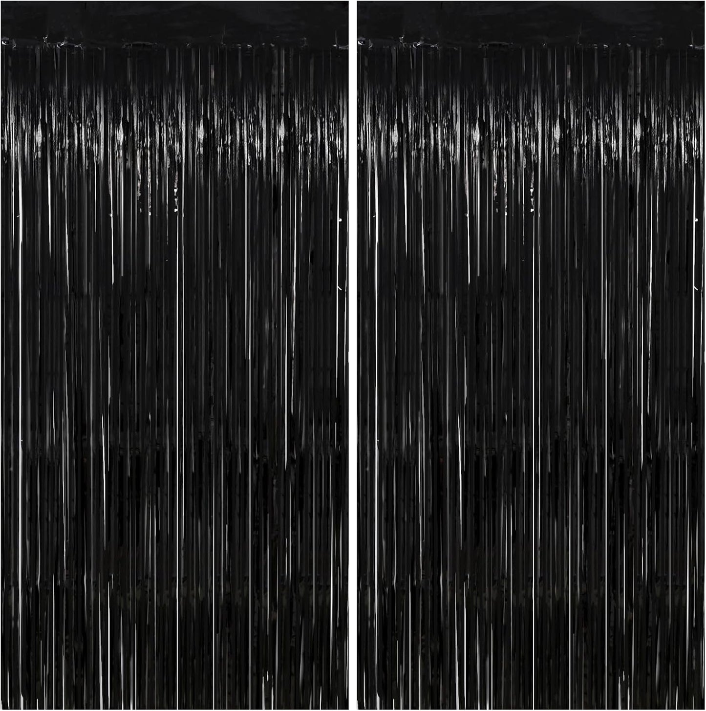 Black Streamers Party Decorations - Thicken 2 Pack 3.2 x 8.2 FT - Black Tinsel Foil Fringe Backdrop Curtains, Photo Booth Props for Birthday, Halloween, Retirement, Bachelor Party Decorations