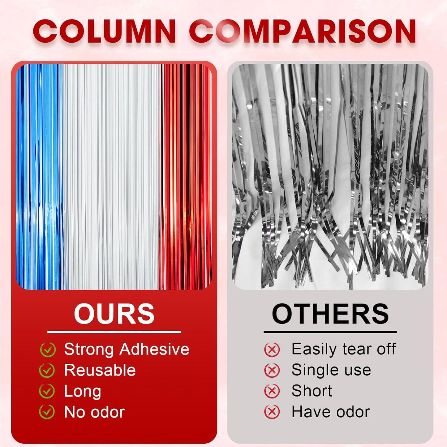 3 Pack 3.3 x 8.2 ft Red White and Blue Foil Fringe Backdrop Curtains, Tinsel Streamers Party Decorations, Fringe Backdrop for Patriotic, Memorial Day, 4th of July, Independence Day