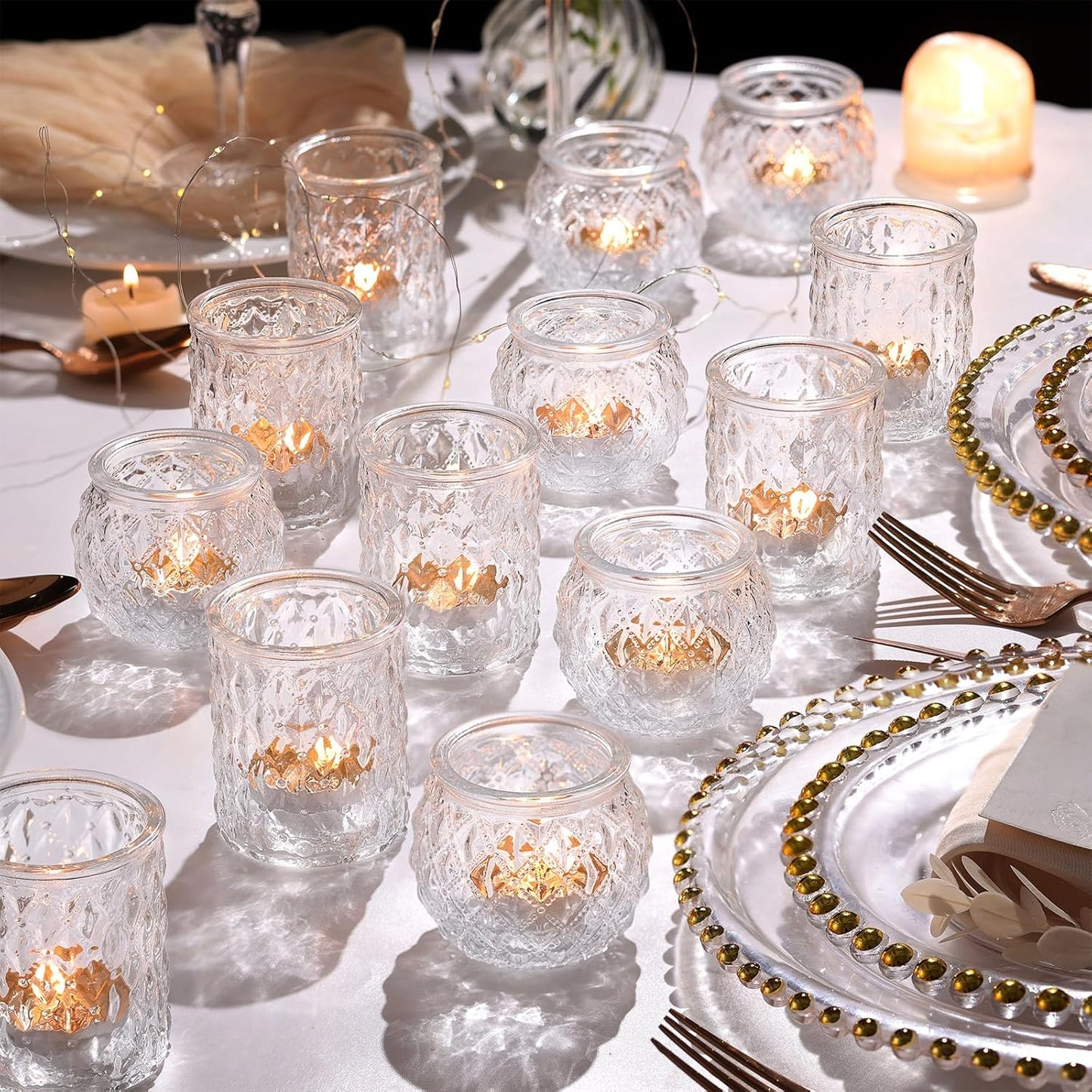 36pcs Assorted Clear Votive Candle Holders, Tea Light Candle Holders for Wedding Centerpiece, Glass Candle Holder for Table Centerpiece, Home and Party Decorations