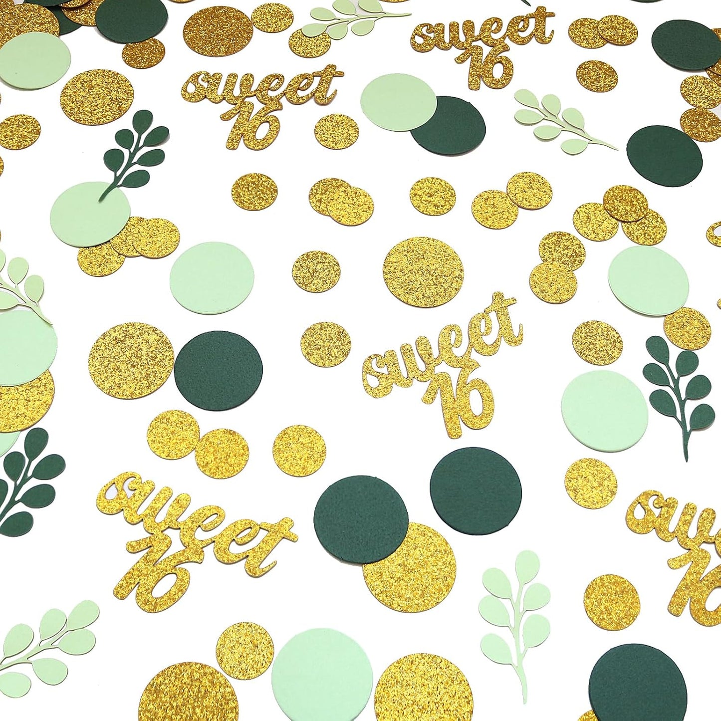 300PC Gold Glitter and Sage Green Sweet 16 Party Decorations Greenery Happy 16th Birthday Confetti for Table Sweet Sixteen Party Decor Supplies