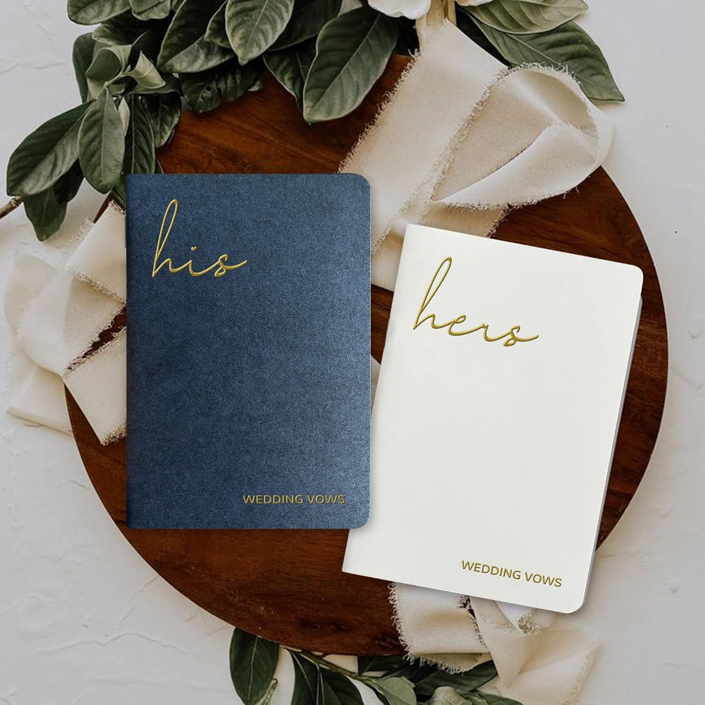 Vow Books His and Hers Wedding Vow Books wtih Soft Touch Gold Foil Engraving Wedding Essentials Wedding Accessories(XZ-HH-Navy)